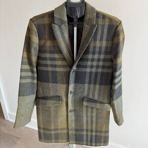 Bonobos Wool Olive Green Plaid Topcoat (40R)